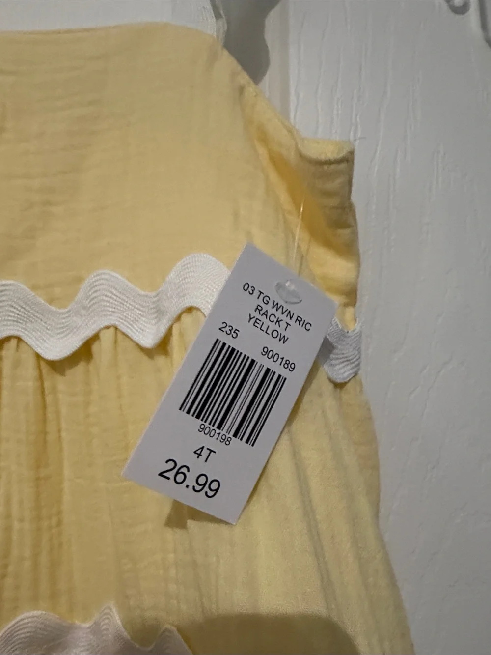 NWT Girls Yellow Tiered Sundress with White Trim. Size 4T.